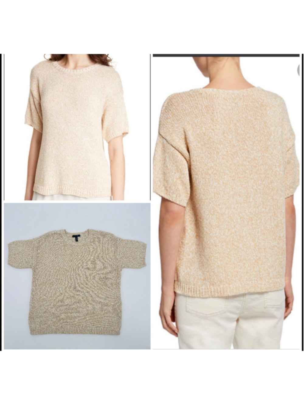 NWOT Women's Eileen Fisher Twisted Chainette Organic Cotton Sweater Size S Beige